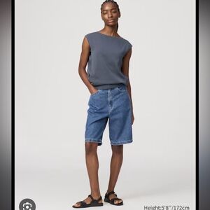 Uniqlo Blue Jean Shorts Relaxed Fit Knee-Length